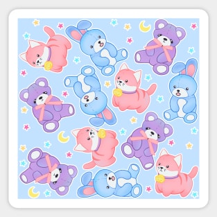 Pastel Plushies on Blue Sticker